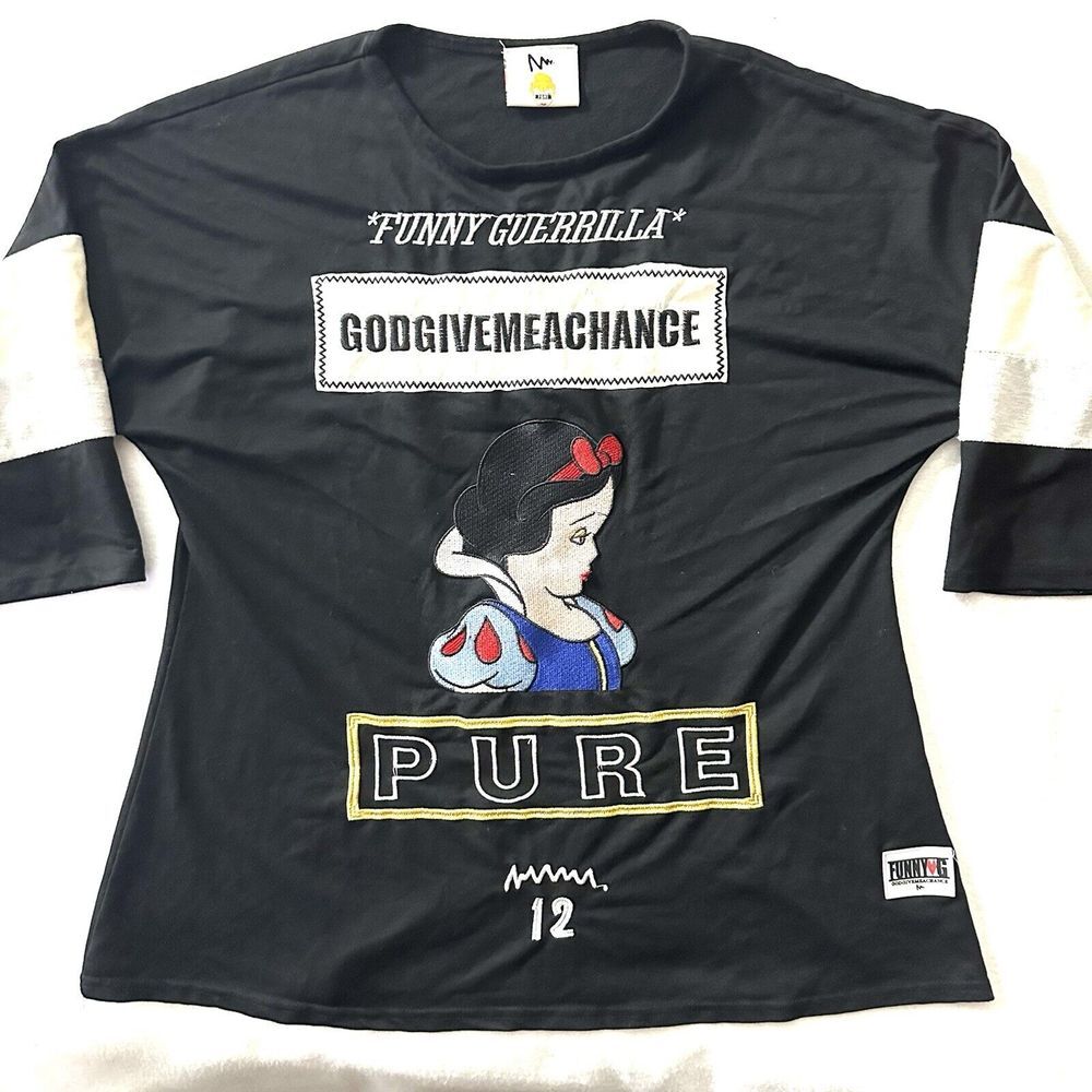 Funny Guerrilla Women's L  F.G.R.L. Snow White Pure Shirt God Give Me‎ A Chance